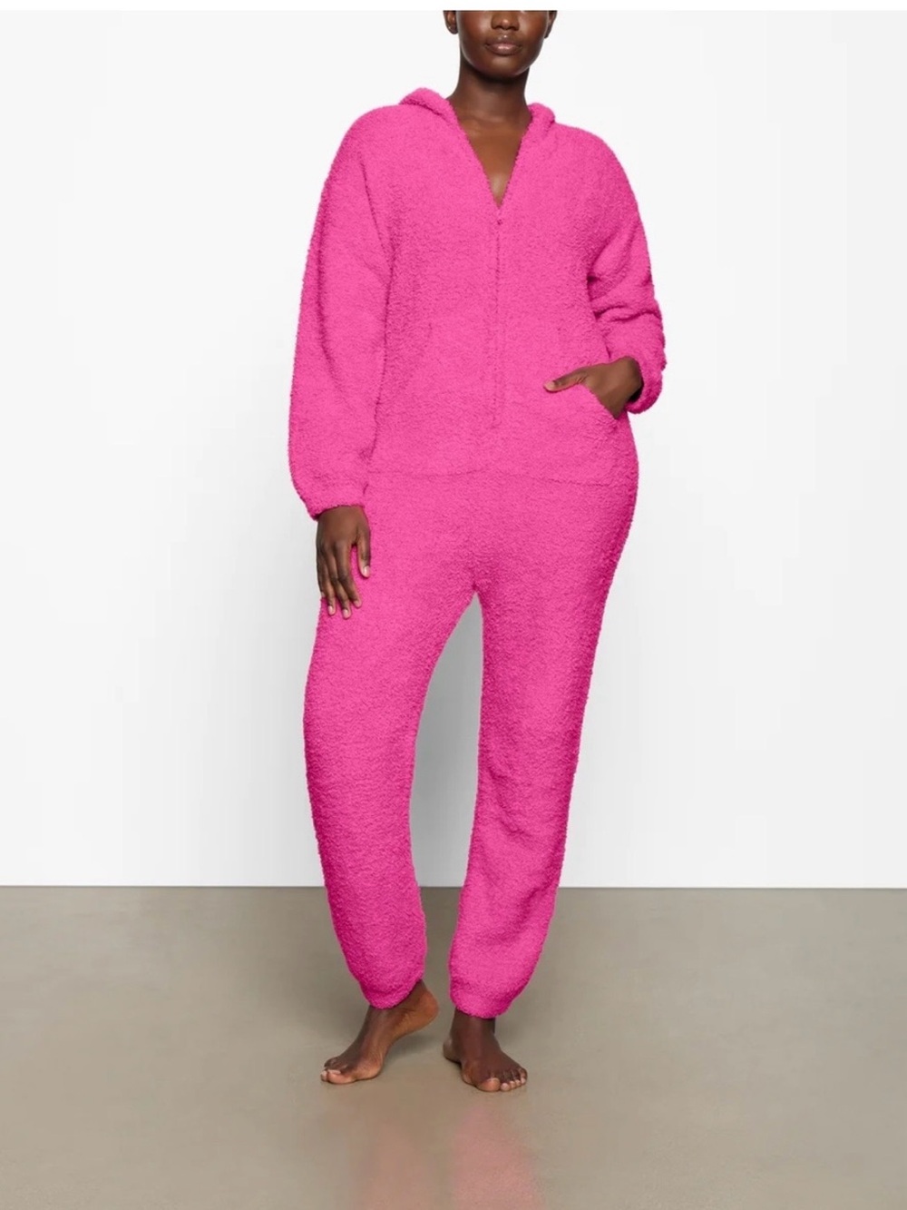 SKIMS Women's Plush Hooded One-Piece Jumpsuit in Hot Pink